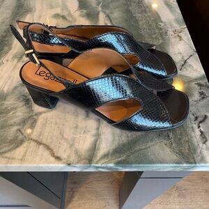 Black Italian Leather Women's Heeled Sandals